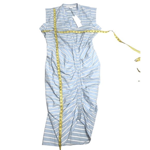 Veronica Beard Blue Stripe Ruched Shirt Dress Size 12 - Picture 6 of 7